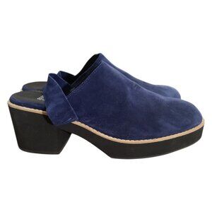 Sh114 Eileen Fisher Hiya Blue Suede Platform Mules 9.5